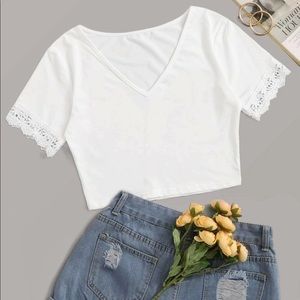 White V Neck Crop Tee